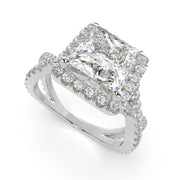 4.35 Carat VS1 D Lab Grown Diamond Halo Pave Split Shank Princess Ring
